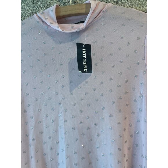 Pink Sheer Glitter Heart Mock Neck Top By Sweet Society - Hot Topic - Picture 3 of 6